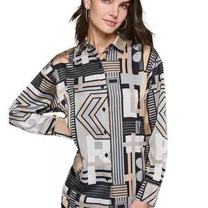 Karl Lagerfeld Black and Gold Geometric Button Down Shirt